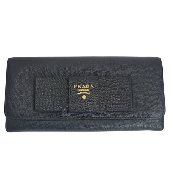 Prada Continental Wallet Blue Bow Gold - Picture 1 of 9